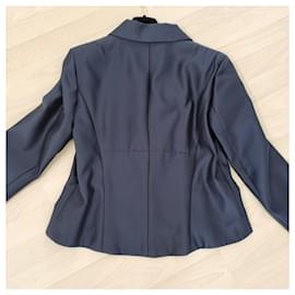 Chanel-CHANEL nachtblauer Anzug aus Baumwolle/Seide T44 wie neu + Hülle-Marineblau