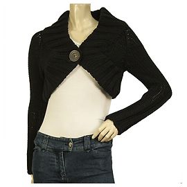 Patrizia Pepe Black Woolen  Ribbed Cropped Top One Button Bolero Cardi One Size Black