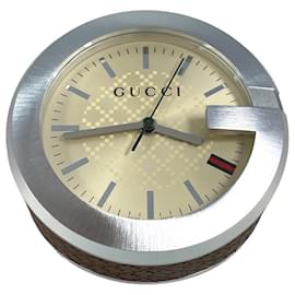 Gucci-Horloge de table GUCCI Montre de table marron crème avec coffret complet Horloge-Autre