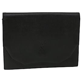 Saint Laurent-SAINT LAURENT Clutch Bag Leather Black Auth am3187-Black