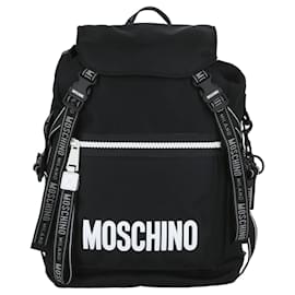 Moschino-Moschino Nylon Rubber Logo Backpack-Black