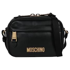 Moschino-Moschino Leather Logo Shoulder Bag-Black