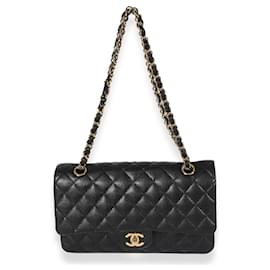 Chanel-Chanel Black Quilted Caviar Medium Classic Double Flap Bag -Black