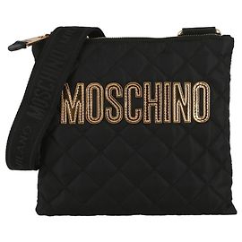Moschino Quilted Nylon Logo Messenger Bag Black