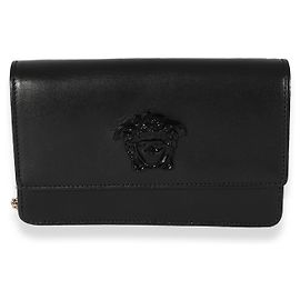 Versace Black Leather Medusa Chain Wallet  Black