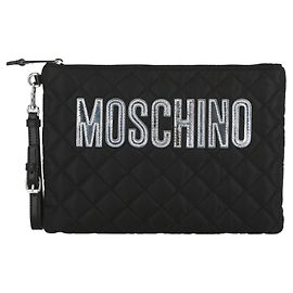 Moschino Clutch aus gestepptem Nylon mit Logo Schwarz