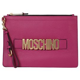 Moschino Leather Logo Plaque Clutch Pink