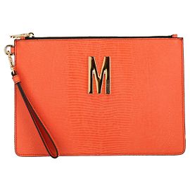 Moschino M-Logo Leather-Embossed Wristlet Orange
