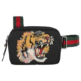 Borsa a tracolla superiore ricamata Gucci Nero