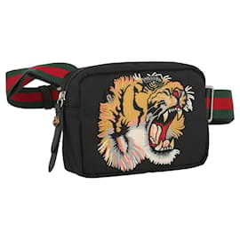 Gucci-Gucci Embroidered Tiger Crossbody Bag-Black