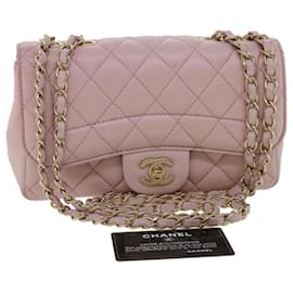 Chanel-CHANEL Matelasse Turn Lock Chain Shoulder Bag Lamb Skin Pink CC Auth 32151a-Pink