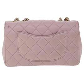 Chanel-CHANEL Matelasse Turn Lock Chain Shoulder Bag Lamb Skin Pink CC Auth 32151a-Pink
