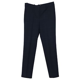 Maje Windowpane Checked Slim Fit Pants in Navy Blue Polyester Blue