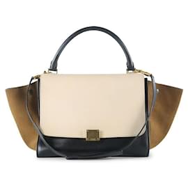 Céline-Celine Tricolor Leather and Suede Medium Trapeze Handbag-Multiple colors