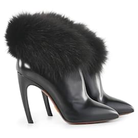 Louis Vuitton-Louis Vuitton Black Leather Fur Trim Ankle Boots-Black