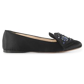 Sapatilhas Prada de cetim preto com detalhes de laço e miçangas Preto