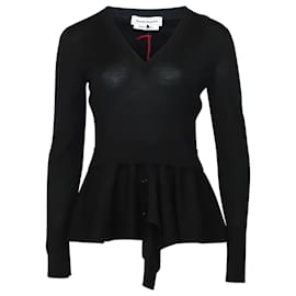 Alexander Mcqueen-Alexander McQueen Knitted V-neck Peplum Top in Black Wool-Black