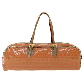 Fendi-FENDI Zucchino Canvas Hand Bag Enamel Orange Auth bs2431-Orange
