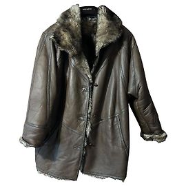 Autre Marque Casaco longo de couro e shearling marrom Marrom