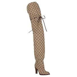 Gucci-Gucci Gg Canvas Thigh-High Boots-Brown