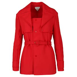 Bottega Veneta-Bottega Veneta Belted Twill Jacket-Red