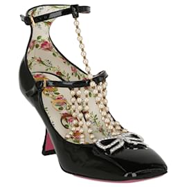 Gucci-Escarpins en cuir verni ornés Gucci Taide-Noir