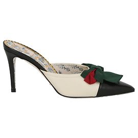 Gucci Web Bow Leather Mules Black