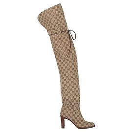 Gucci Gg Canvas Thigh-High Boots Brown