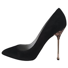 Escarpins Sergio Rossi Imprimé Léopard Daim Noir Taille 40 Noir Imprimé léopard