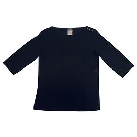 Chanel Uniform T-shirt with Camelia Buttons Black Black