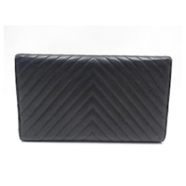 Chanel-WALLET CHANEL LOGO CC BLACK LEATHER LONG CHEVRONS WITH FLAP PURSE-Black
