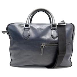 Berluti-BERLUTI TWO DAYS BRIEFCASE BRIEFCASE BLUE PATINA LEATHER SHOULDER BRIEFCASE-Blue