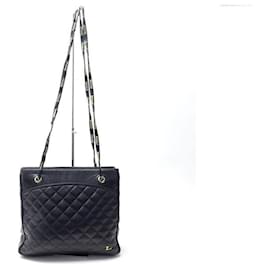 Autre Marque-VINTAGE LOUISE FONTAINE SHOPPING BAG IN BLACK MATELASSE LEATHER QUILTED PURSE-Black