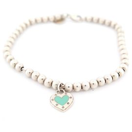 PULSEIRA TIFFANY & CO AMOR PLACA CORAÇÃO PRATA PÉROLAS JÓIA DE PRATA Prata