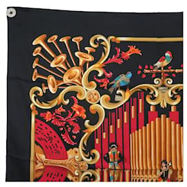 Hermès-HERMES ORGAUPHONE AND OTHER SQUARE MECHANICAL SCARF IN SILK JACQUARD SCARF-Black