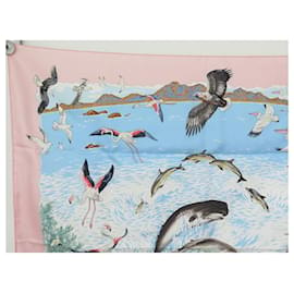 Hermès-HERMES SCARF THE PRECIOUS LIFE OF THE MEDITERRANEAN CARRE 90 PINK SILK SCARF-Pink