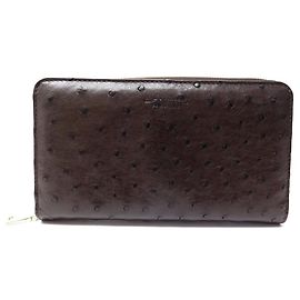 NEW LANCEL WALLET IN BROWN OSTRICH LEATHER CARD HOLDER LEATHER WALLET Brown