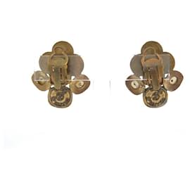 Chanel-VINTAGE CHANEL GRIPOIX EARRINGS 1984 BYZANTINE STONE CABOCHON EARRINGS-Golden