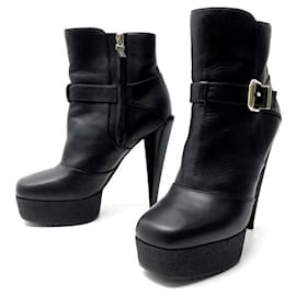 Fendi-NEW FENDI ANKLE SHOES  38 BLACK LEATHER PLATFORM AND HEELS BOOTS-Black