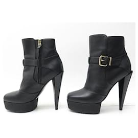 Fendi-NEW FENDI ANKLE SHOES  38 BLACK LEATHER PLATFORM AND HEELS BOOTS-Black