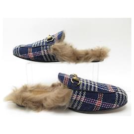 Gucci-CHAUSSURES GUCCI MULES PRINCETOWN TOILE BLEU FOURREES 40.5 IT 41.5 FR SHOES-Bleu