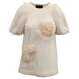 Simone Rocha-Simone Rocha T-shirt con maniche a sbuffo in tulle floreale sovrapposto in cotone rosa Supima-Rosa