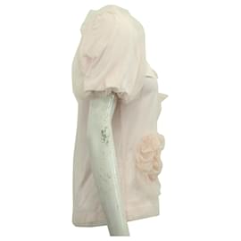 Simone Rocha-Simone Rocha Floral Tulle Overlay Puff Sleeve T-shirt in Pink Supima Cotton-Pink