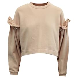 Autre Marque-Mother of Pearl Dani Cropped Sweatshirt w/ Pearl Shoulders in Pink Organic Cotton-Pink