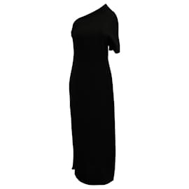Lanvin-Lanvin One-shoulder High Slit Maxi Sheath Dress in Black Viscose-Black