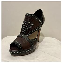 Prada-Prada studded high heels with cut outs-Brown,Black,Chocolate