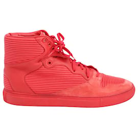 Balenciaga-Balenciaga Cotes High Top Sneakers in Rogue Red Leather-Red