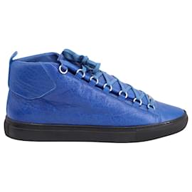 Balenciaga-Balenciaga Arena High Top Sneakers in Blue Lambskin Leather-Blue
