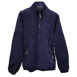 Balenciaga-Balenciaga High Neck Fleece Jacket with Half Zip in Navy Blue Polyester-Blue,Navy blue
