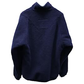 Balenciaga-Balenciaga High Neck Fleece Jacket with Half Zip in Navy Blue Polyester-Blue,Navy blue